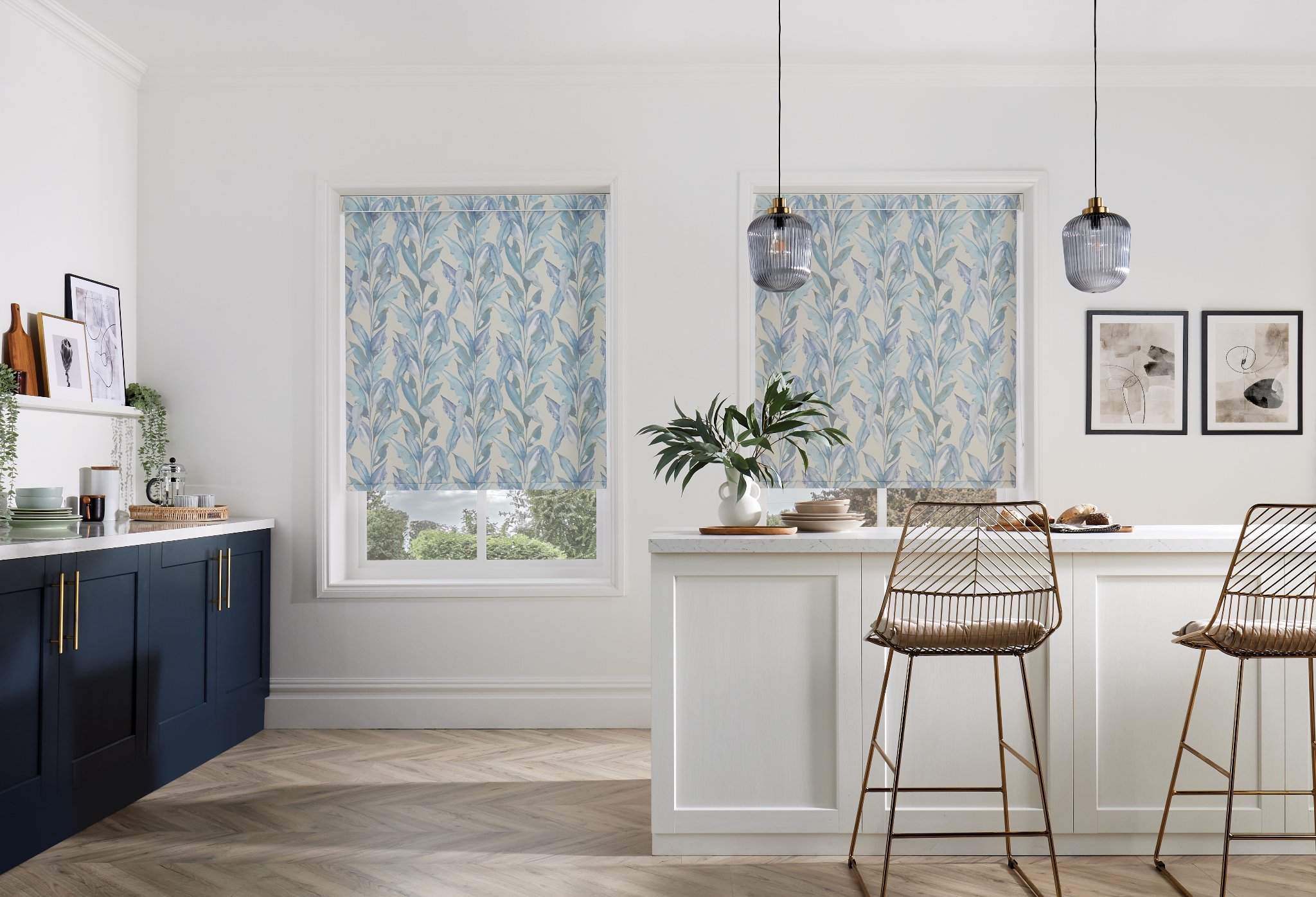 Roller blinds in a modern kitchen